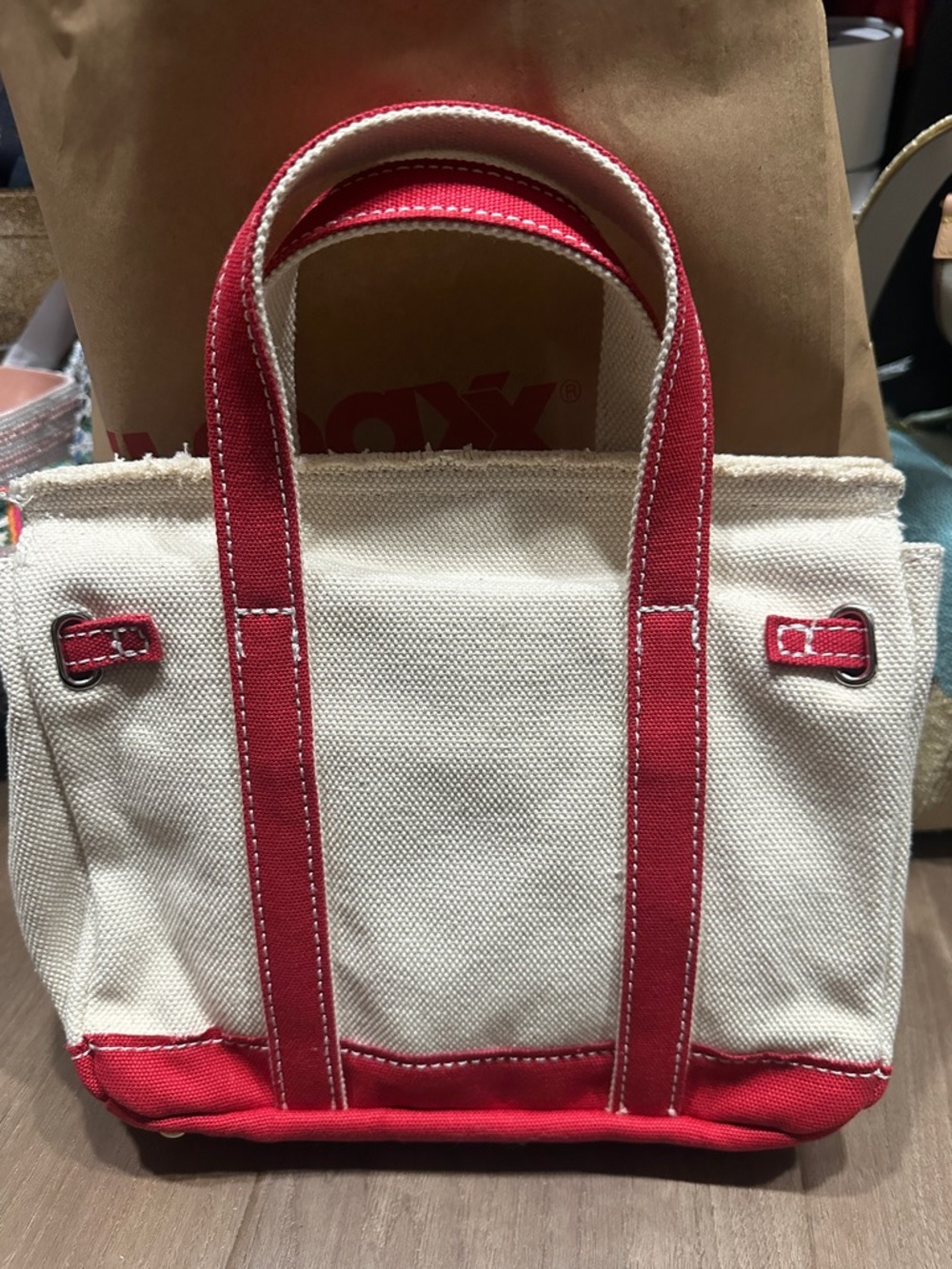 Sunwin madaket small boatkin Canvas Tote Bag with nantucket red Trim - Picture 2 of 2